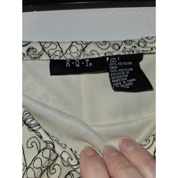 VNTG 90s R.Q.T Sheer Cream/Black Low Rise Midi Skirt Mesh Overlay Sz Large Lace - Picture 7 of 8